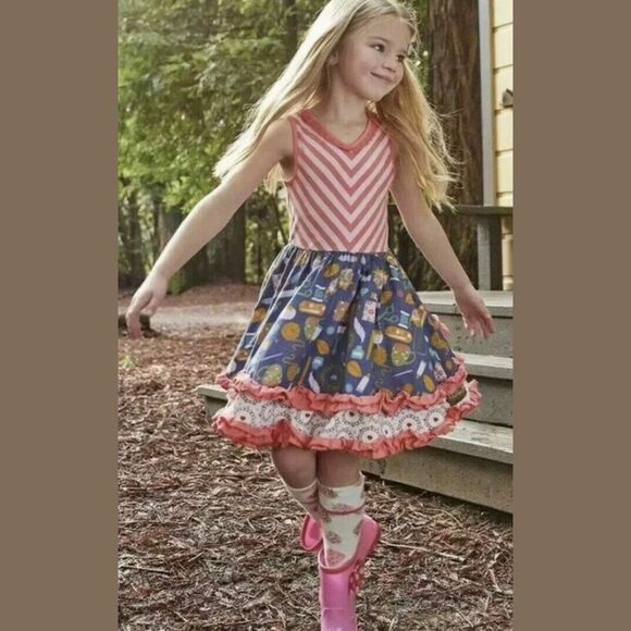 Matilda Jane Girl's Work Of Heart Tiered Ruffle Hem Dress in Multi | Size 4 - Picture 1 of 9